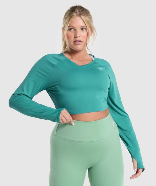 Damske Crop Top Gymshark Training Long Sleeve Tyrkysové | NE0783142